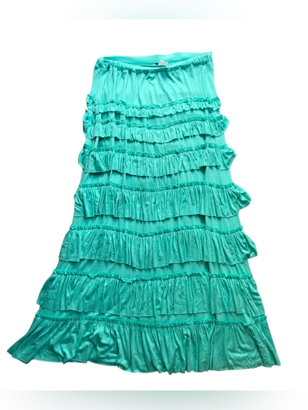 Turquoise Boho Ruffle Tiered Maxi Skirt